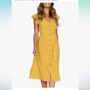 Yellow Polka Dot Button Down Swing Dress